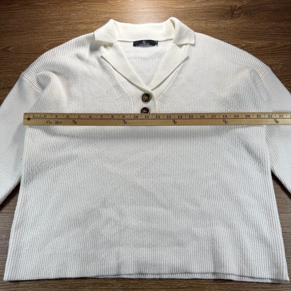 LILLUSORY Women's S Ribbed Henley Sweater Top Ivory Button V-Neck Long Sleeve - Picture 5 of 8